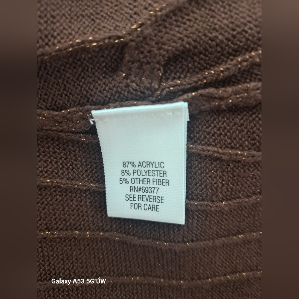Croft & Barrow M Brown Gold Metallic Sweater V Neck Long Sleeve Like New - Picture 5 of 6